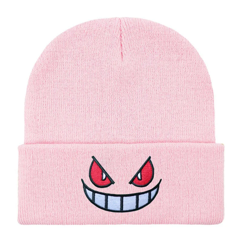 Gorros bordados de dibujos animados en 12 colores, gorros tejidos para otoño e invierno, gorro de lana cálido, gorros Gengar para hombres y mujeres