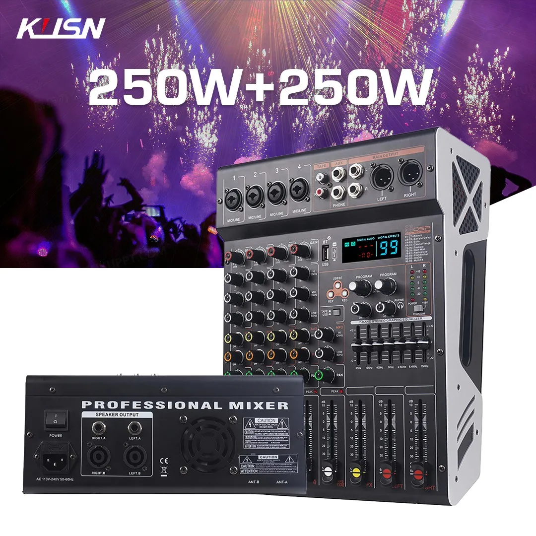4 Channel 250W X2 Amplifier Mixer 99 DSP Digital Professional Powered Audio Mixing Music Console Sound Mixer With Bluetooth USB