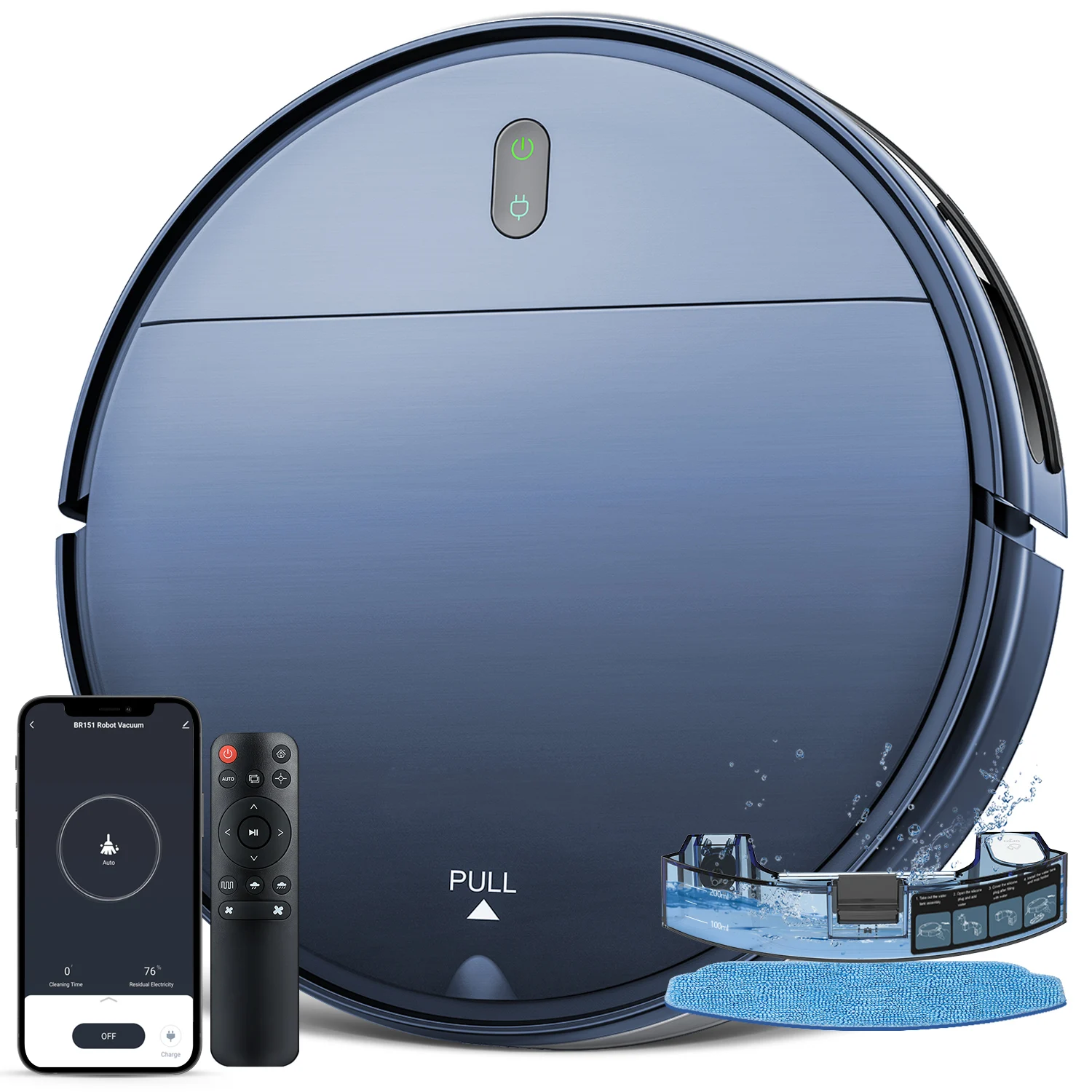 MAMNV-Robot aspirador BR151 para el hogar, máquina de limpieza inteligente para alfombras, pelo de mascotas, Wifi, aplicación Alexa, 4500Pa