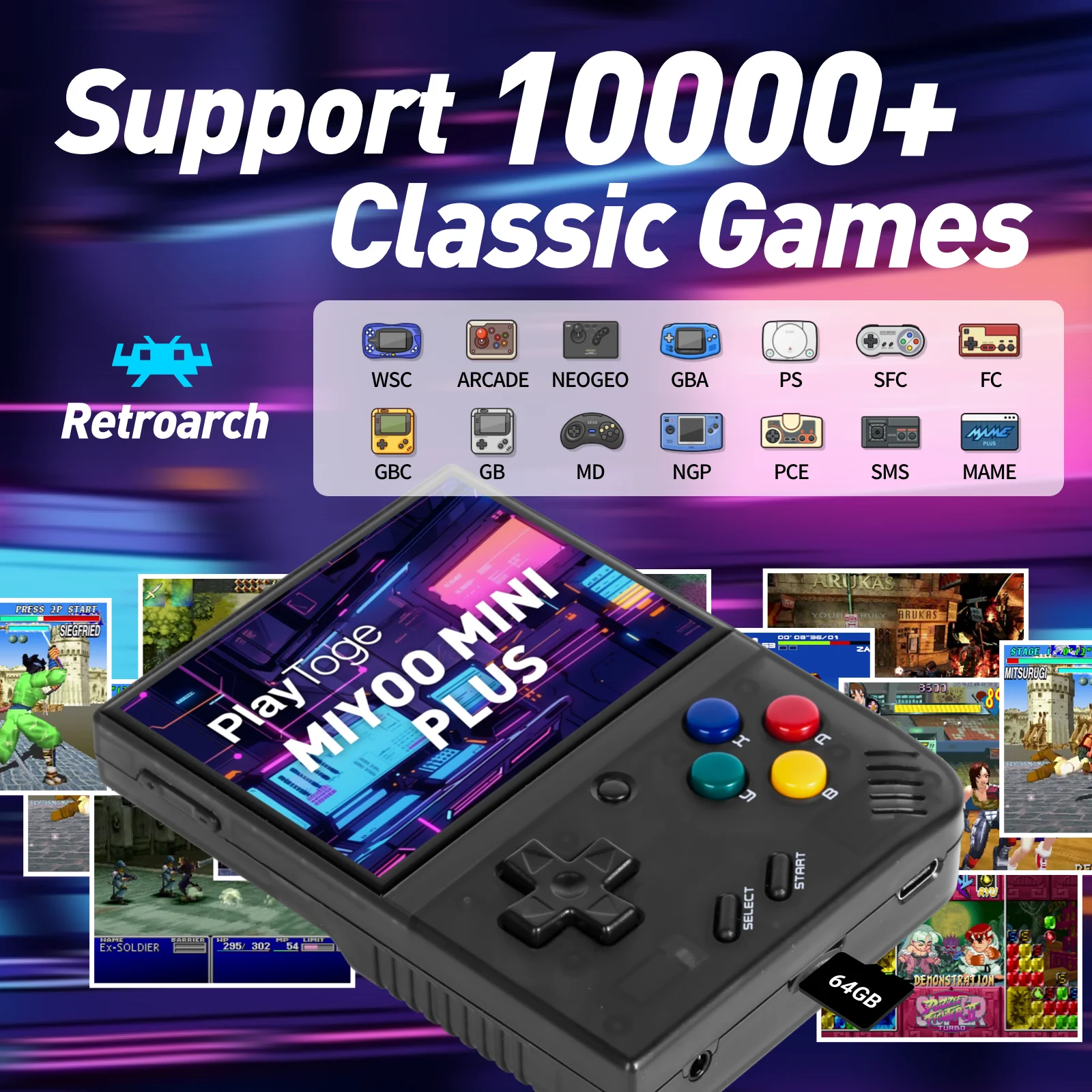 Miyoo Mini Plus Handheld Game Console, 3.5 Inch IPS 640x480 Screen, Support External TF Card, 3000mAh Battery