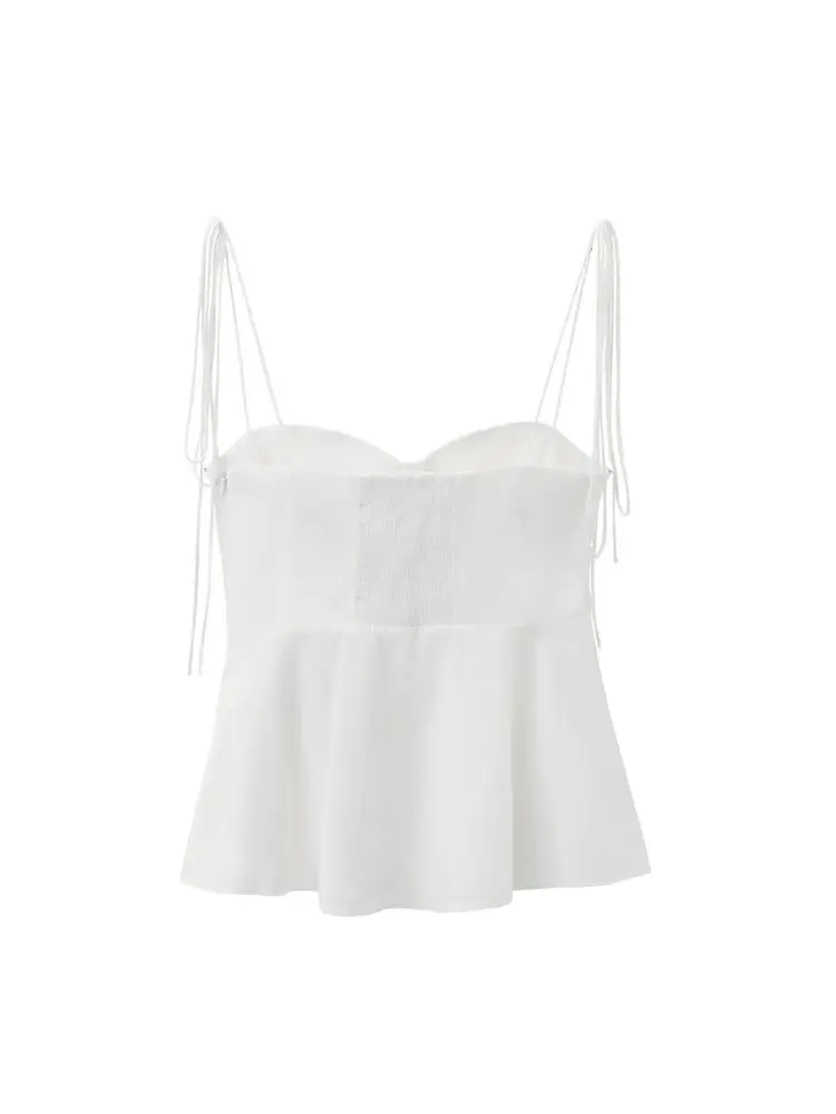 Tops bustier assimétricos para mulheres, decote em coração, alças finas amarradas, zíper lateral, camis femininos, moda sexy