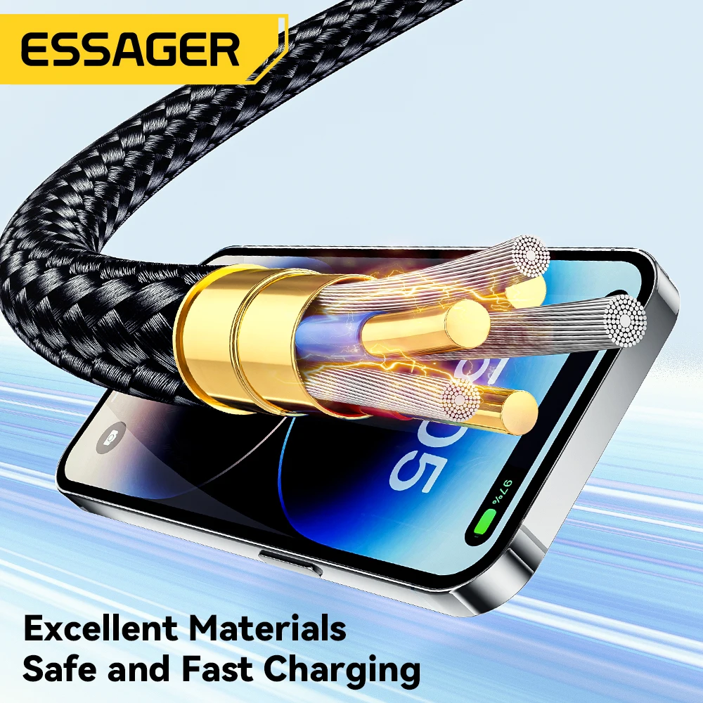 Cable Essager USB C para IPhone 14 13 12 11 pro Max 8 Plus 20W Cable de carga rápida tipo C para Cable de fecha de iluminación para iPad Macbook