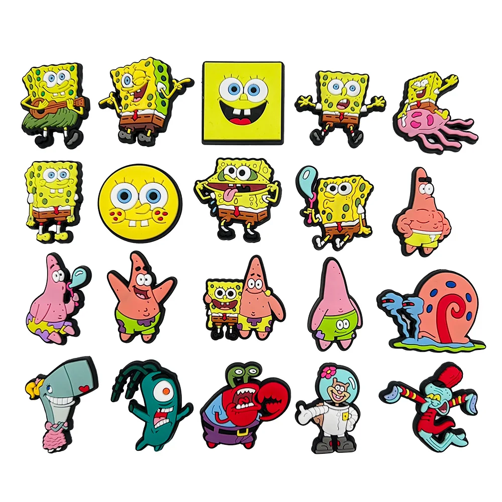 20 ชิ้น/เซ็ตรองเท้า Charms PVC รองเท้าการ์ตูนตลกแฟชั่นตกแต่ง SpongeBob SquarePants สําหรับผู้หญิงผู้ชายของขวัญ Unisex