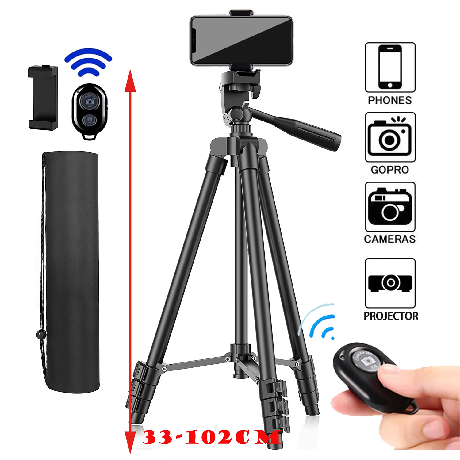 Portable Tripod for Phone Lightweight Camera Tripod Stand with Bluetooth Selfie Remote Phone Holder for Phone Video Photography