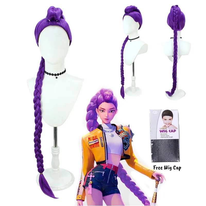 Parrucca cosplay viola KPOP Demon Hunters Rumi Parrucca per giochi di ruolo per feste di Halloween Parrucca sintetica resistente al calore per tutti i giorni