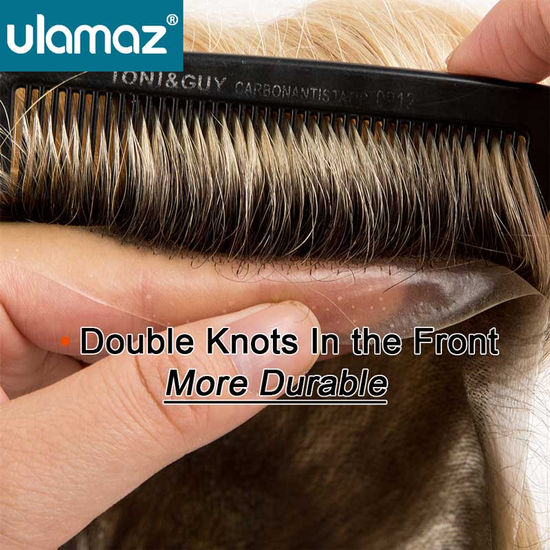 ผิวบางชายผมเทียม Microskin Toupee วิกผมผู้ชาย Ombre วิกผมสําหรับชาย Double Knots Man วิกผมระบบสําหรับชาย 1B สี