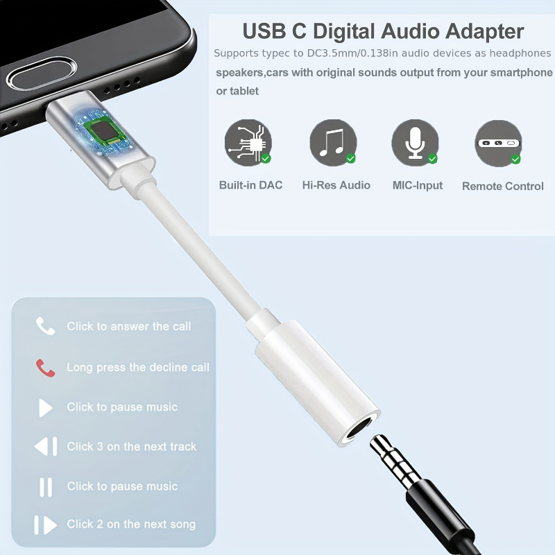 USB Type C To 3.5mm Audio Adapter, USB C To Aux Audio Dongle Cable Cord, USB Type C To 3.5mm Female Headphone Jack Adapter For P