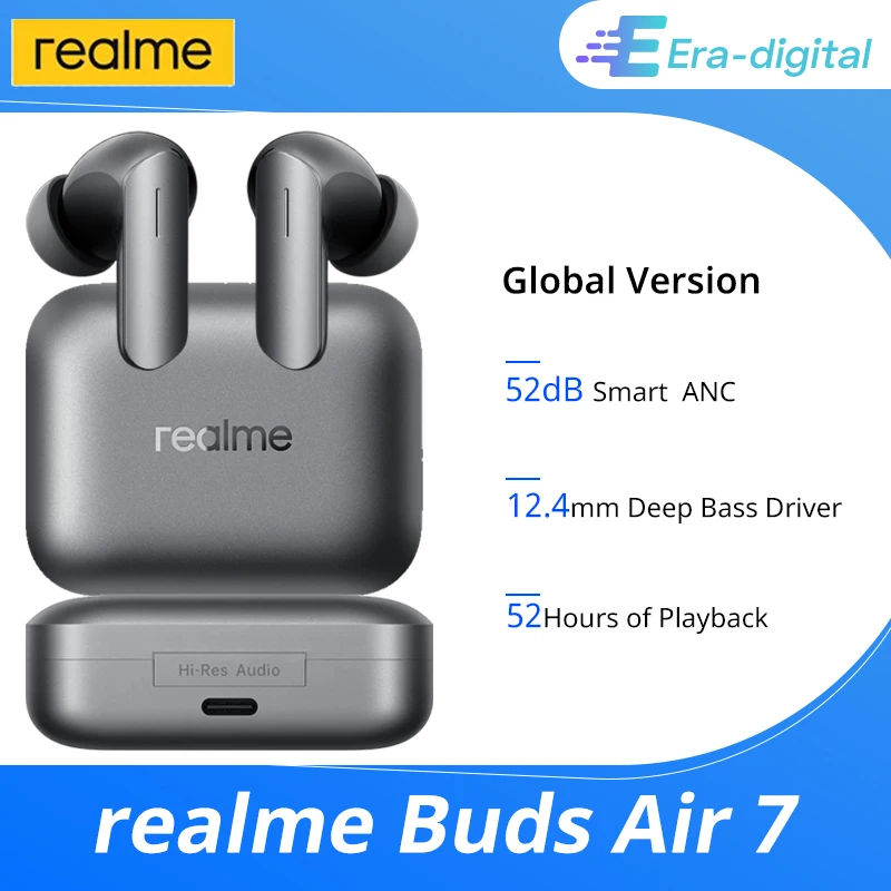 Wersja globalna realme Buds Air 7 52dB Inteligentna aktywna redukcja szumów 12,4 mm Głośnik niskotonowy Bluetooth5.4 360° Przestrzenny efekt dźwiękowy Słuchawki IP55