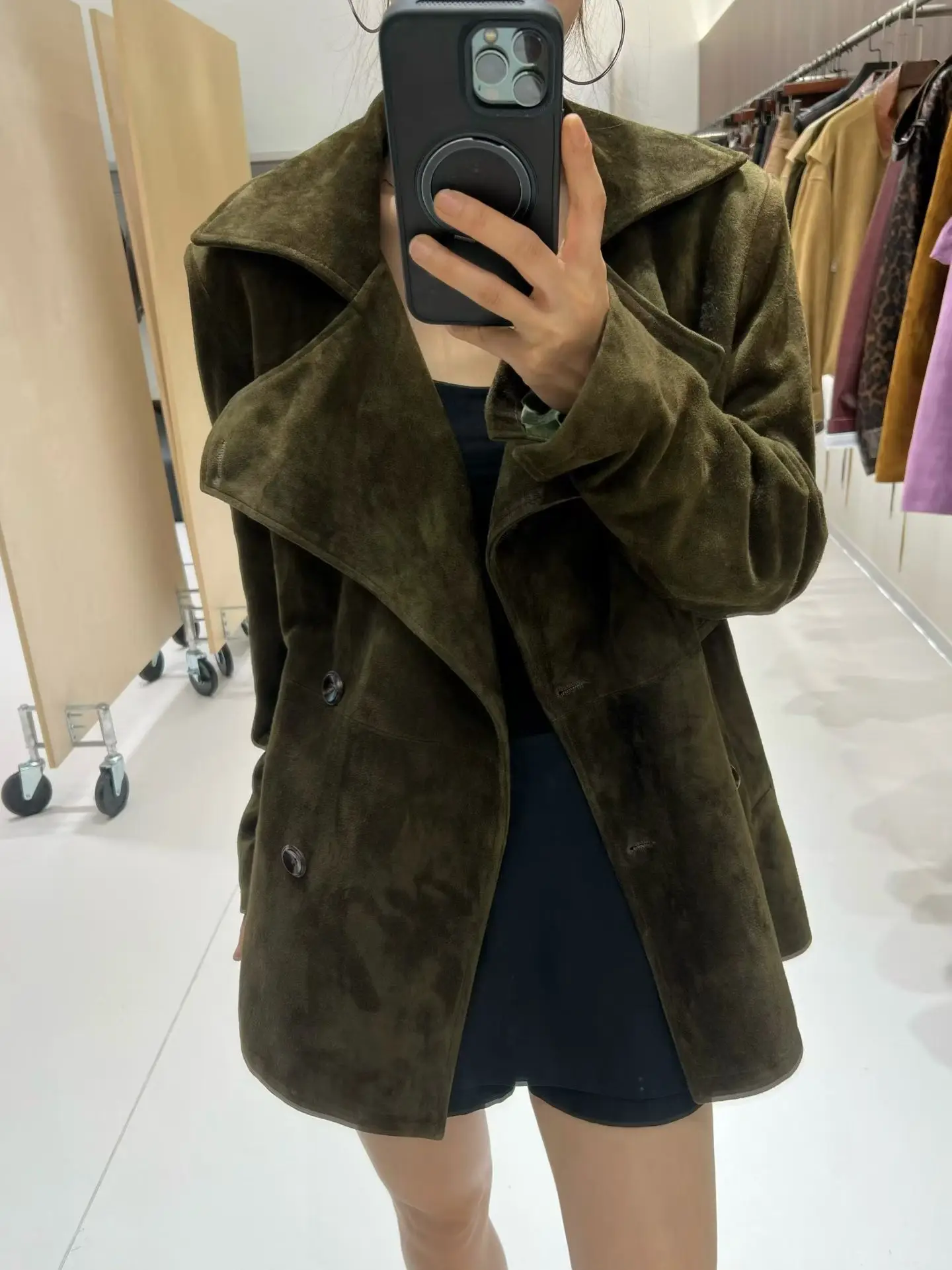 Retro-Umlegekragen aus Schaf-Wildleder, echte Jacken für Damen, 2025, trendiges weiches Wildleder, mittellang, Outwears, weiblicher Trenchcoat