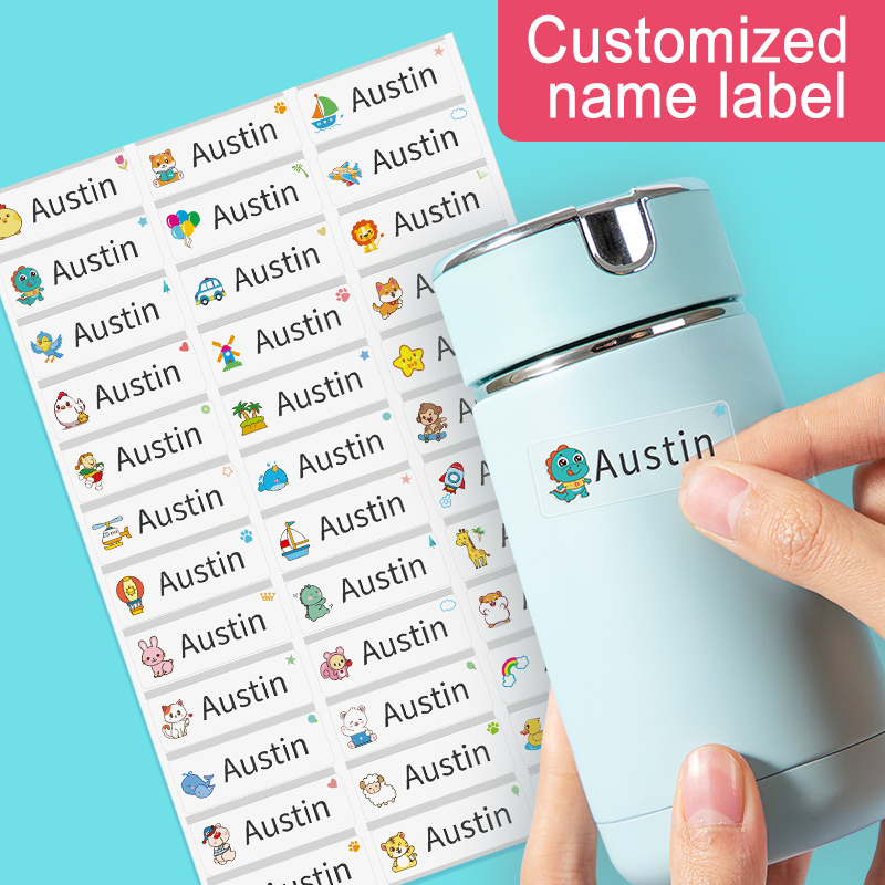 Adesivos de nome transparentes à prova d'água personalizados – Etiquetas multilíngue personalizadas para material escolar infantil (hebraico/inglês/espanhol)