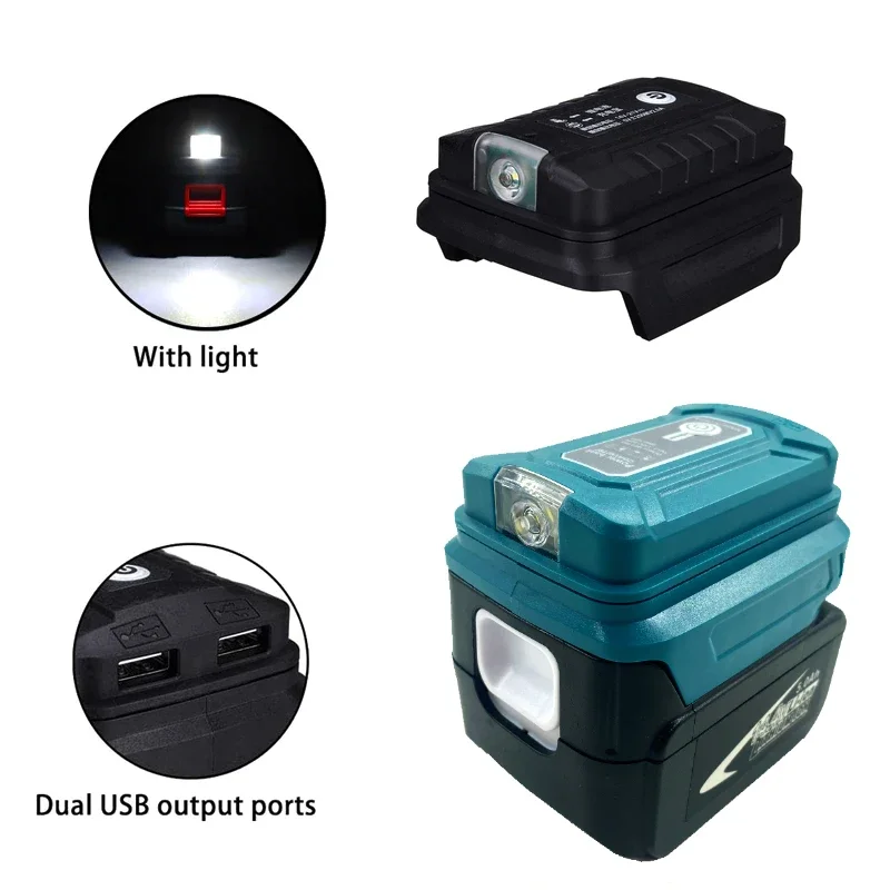 Luz LED portátil con adaptador de batería de iones de litio USB dual para Makita para HongSong para Lomvum para batería ZhiPu