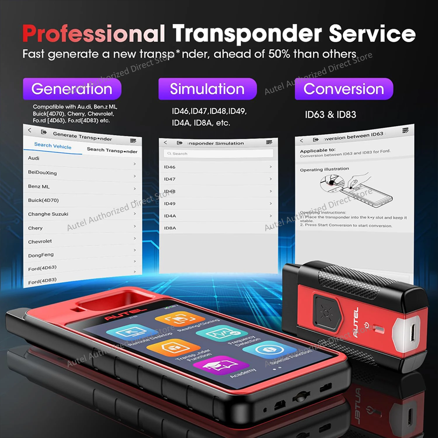 Autel-Key Fob Programming Immobilizer Tool, MaxiIM KM100, IKEY para geração 60s, OBD IMMO, aprendendo em 99% Car, 2pcs
