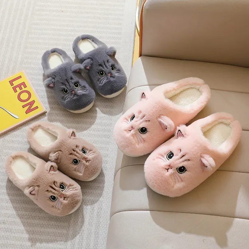 แมวน่ารักรองเท้าแตะ Fluffy Furry ผู้หญิงบ้านแพลตฟอร์มรองเท้าแตะผู้ชายฤดูหนาว Plush สไลด์ในร่ม Fuzzy รองเท้าแตะน่ารักรองเท้าผ้าฝ้าย