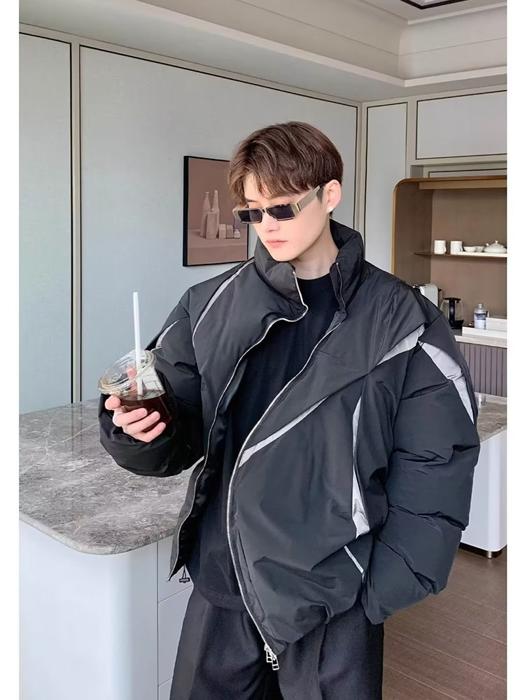 Parka americana de gran tamaño para hombre y mujer, chaqueta acolchada plisada de bloque de Color, abrigo holgado y cálido con cremallera, Top informal de invierno