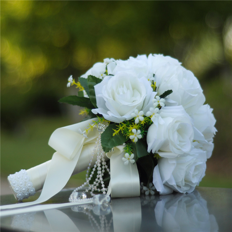 Bruids bruidsmeisje bruidsboeket witte zijden bloemen rozen kunstmatige bruid boutonniere Mariage boeket bruiloft accessoires