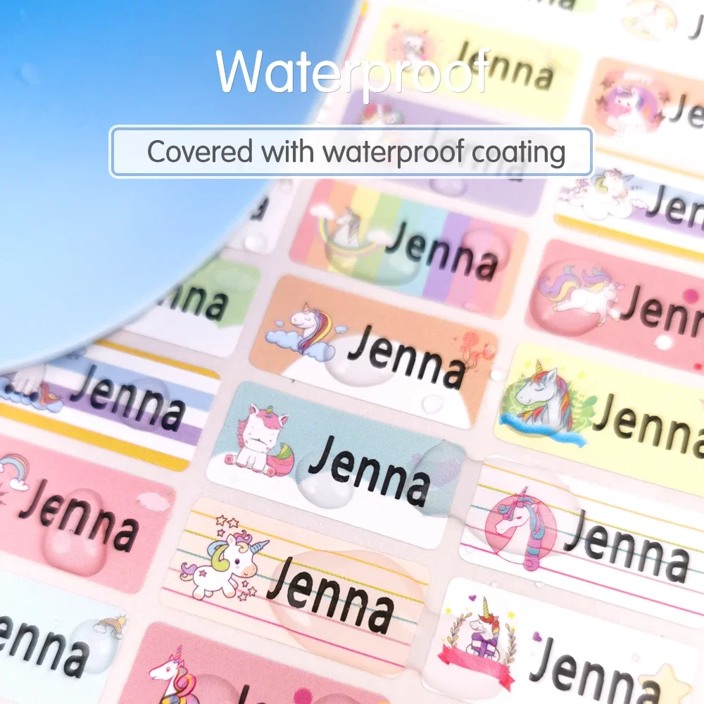ユニコーン名ステッカーカスタムパーソナライズタグ 3 サイズ漫画防水デカールラベル子供のための学校オフィス文具ステッカー