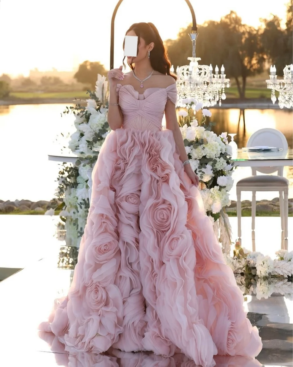 Personalizado organza plissado plissado fora do ombro a linha vestidos longos sob medida ocasião vestido de festa de casamento requintado formal