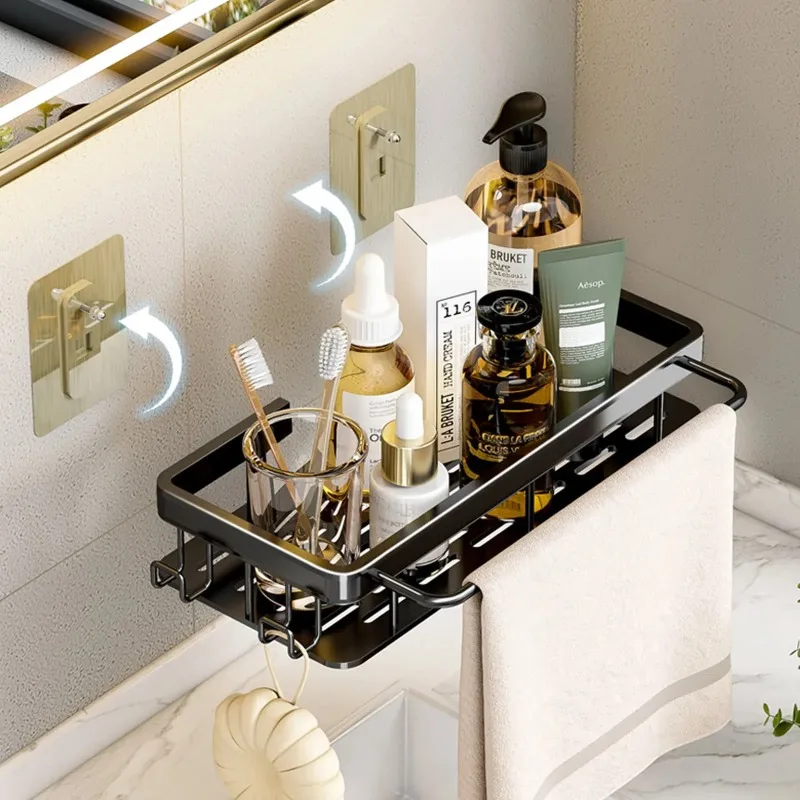 Portaoggetti da bagno, bottiglia di shampoo montata a parete senza diamante, portaoggetti angolare per doccia, accessori da cucina per bagno in alluminio