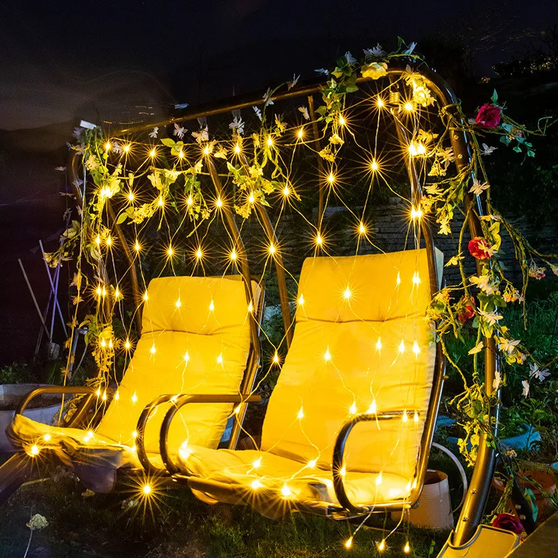 EU Plug 220V LED Net Mesh String Light Window Curtain Fairy Light Wedding Party Garden Summer Room Decoration Garland Lamp