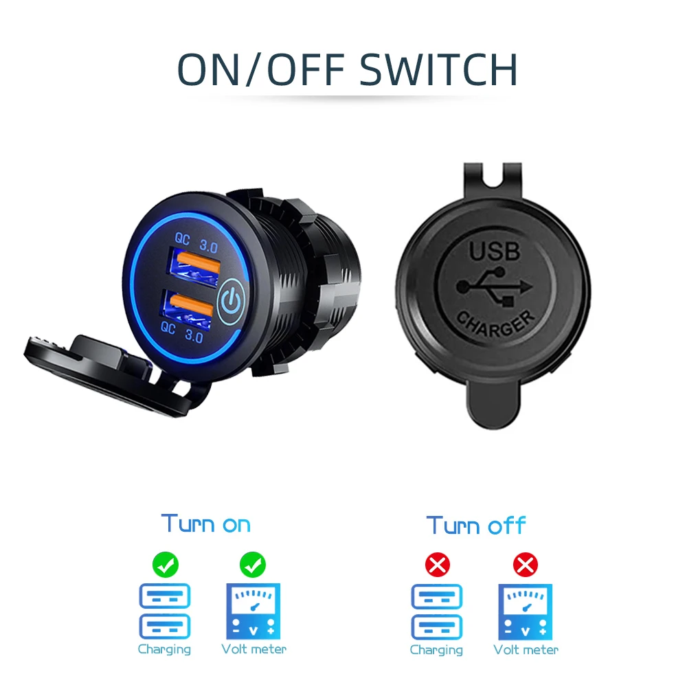 60 ワット高速クイック電話充電器 QC3.0 デュアル USB ソケット電源コンセントスイッチ付き防水 12 V-24 V 車オートバイボート