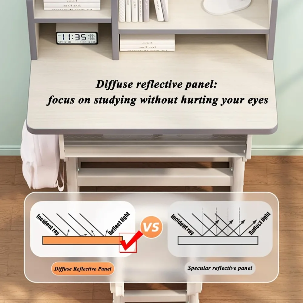 Kids Adjustable Study Desk & Chair Set Storage Drawers Child Toddler Writing Homework Table Girl Work Computer Preschool Desk
