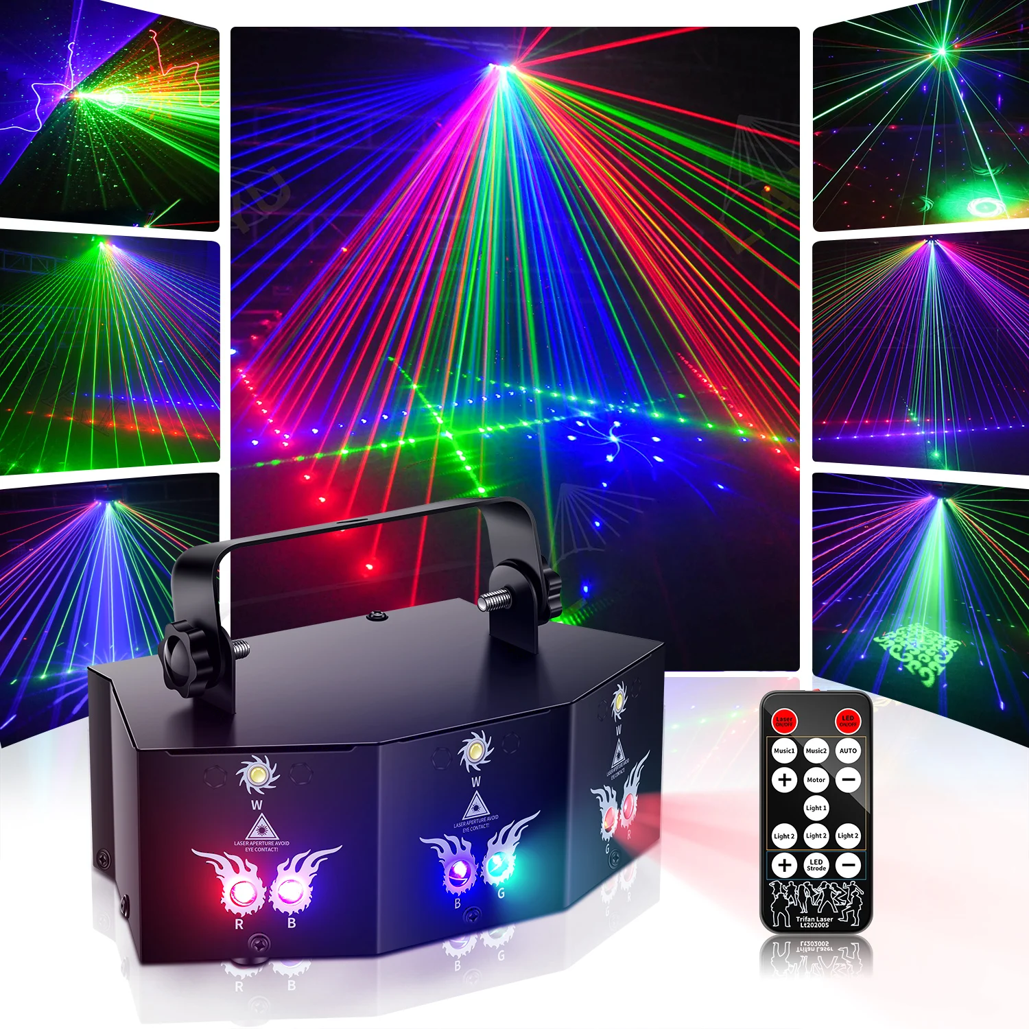 U'King 9 Eyes Projektor RGB Laser Party Light Zdalnie sterowane oświetlenie sceniczne 7CH DMX512 Oświetlenie klubu nocnego dla DJ Disco Show