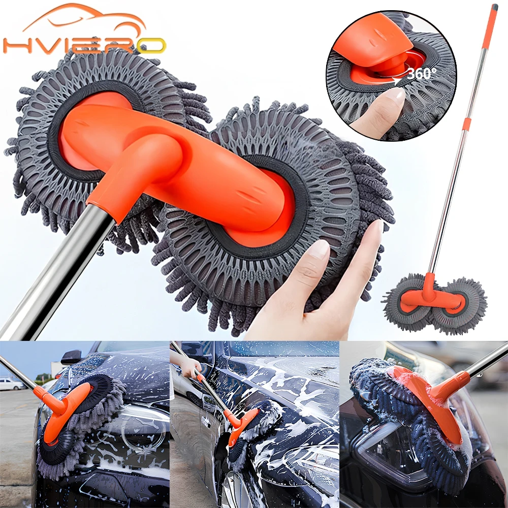 1X Kit multiusos de limpieza de coche, cepillo de microfibra, fregona, esponja, herramientas para el hogar, accesorios de limpieza universales, amarillo y gris