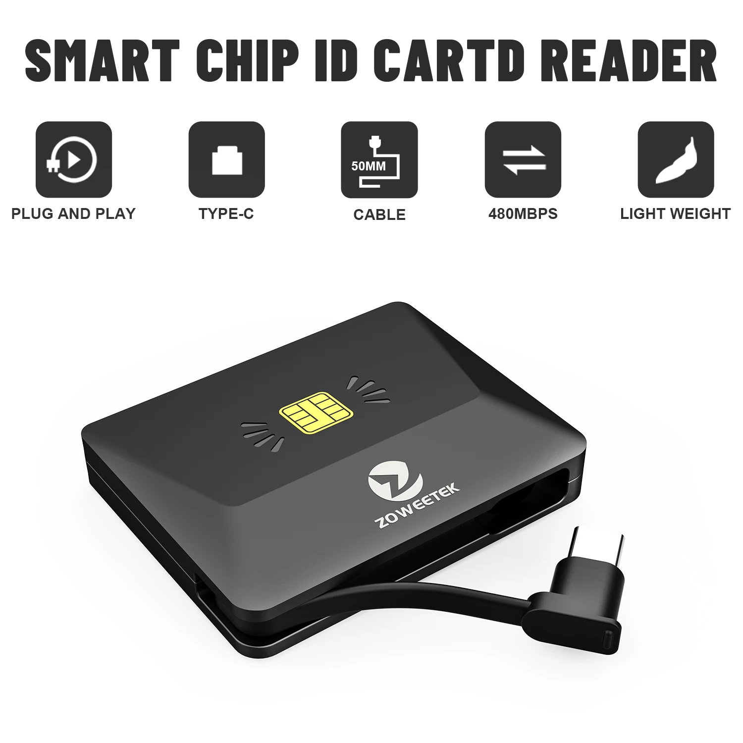 Zoweetek Type-C ID Smart Card Reader Elektronische DNI Reader voor EMV IC DNIE Chip DNI Smart Card ZW-12026-X