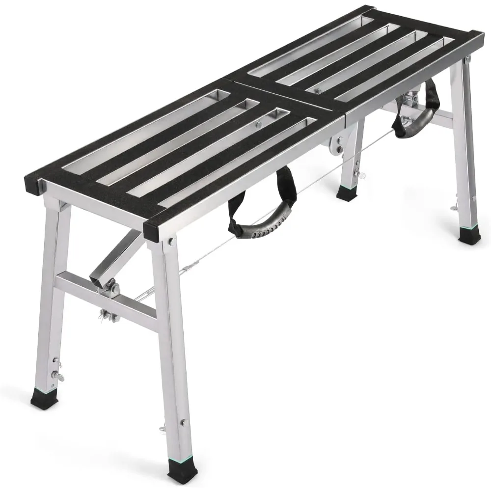 Folding Work Platform 39(L) x12(W) Height Adjustment 19-27(H) Portable Steel Step Ladder Stool for Home, Office, Workshop and Ga