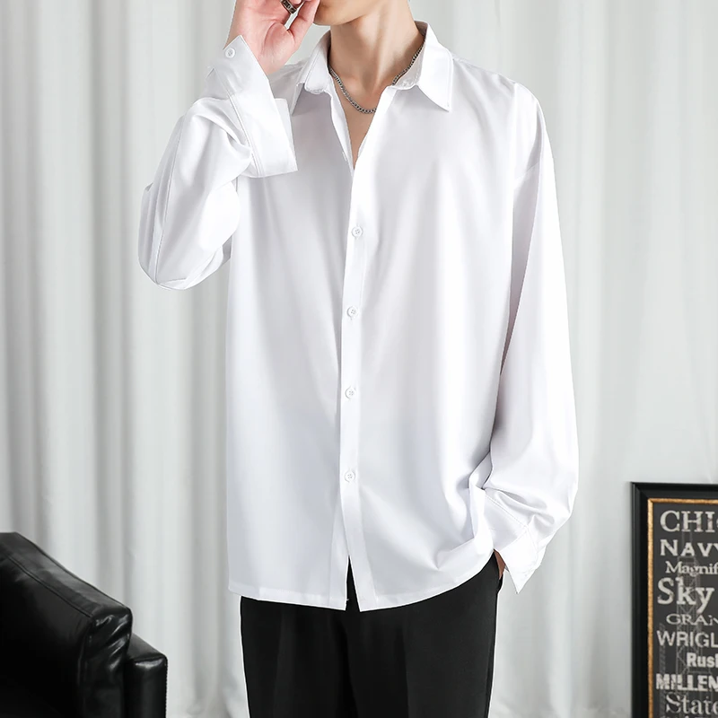 Camicia da uomo Camicia a maniche lunghe solida per uomo Camicie moda coreana Camicette comode Camicia monopetto classica allentata casual