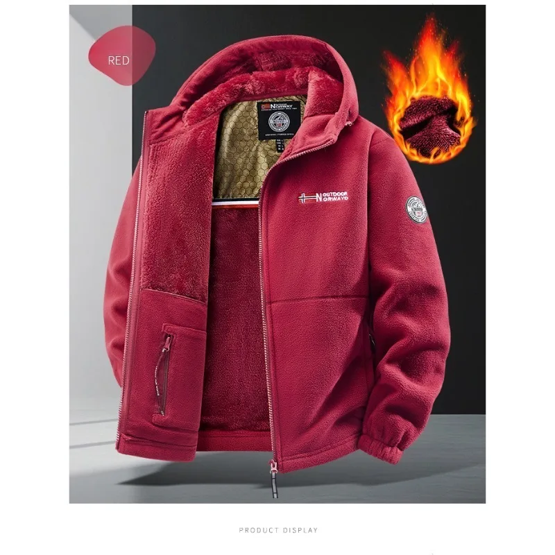 Chujie jaqueta masculina de lã outono e inverno moda grafeno quente com capuz caminhadas ao ar livre esportes com jaqueta cardigã de lã grossa