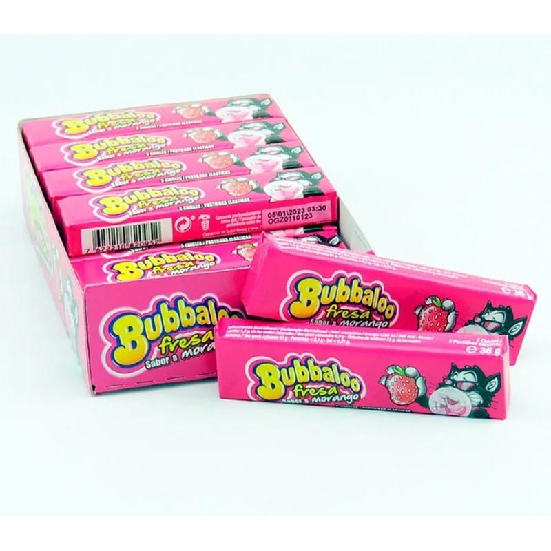 Bubbaloo Chicles Fresa - Formato stick - Caja con 18 paquetes de 38g cada uno