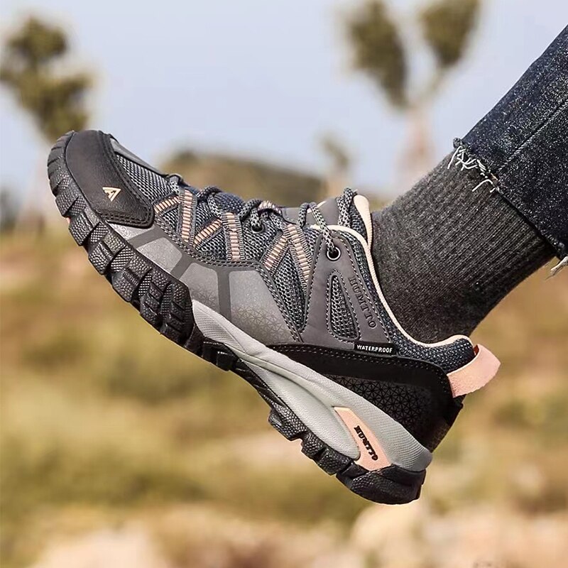 Humtto sapatos de caminhada para mulheres resistentes ao desgaste ao ar livre sapatos esportivos femininos rendas escalada tênis de trekking mulher 110609 B