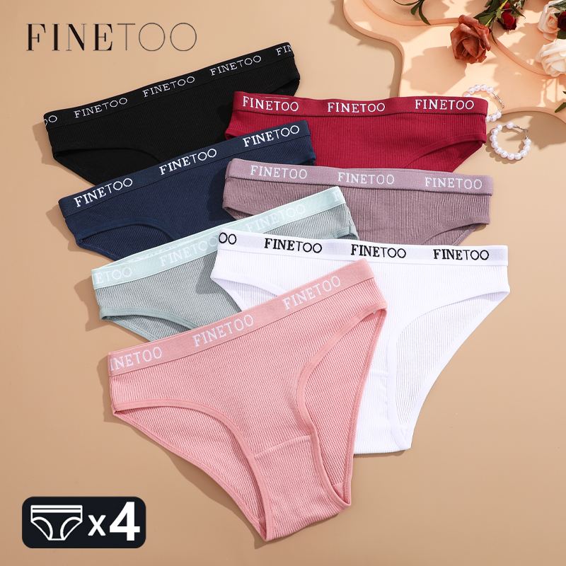 FINETOO 4Pcs Хлопок Полосатый Нижнее Белье Женщины Трусики Письмо Пояс Брифы Дамы Низкая Талия Нижнее Белье Твердые Дышащие Трусы