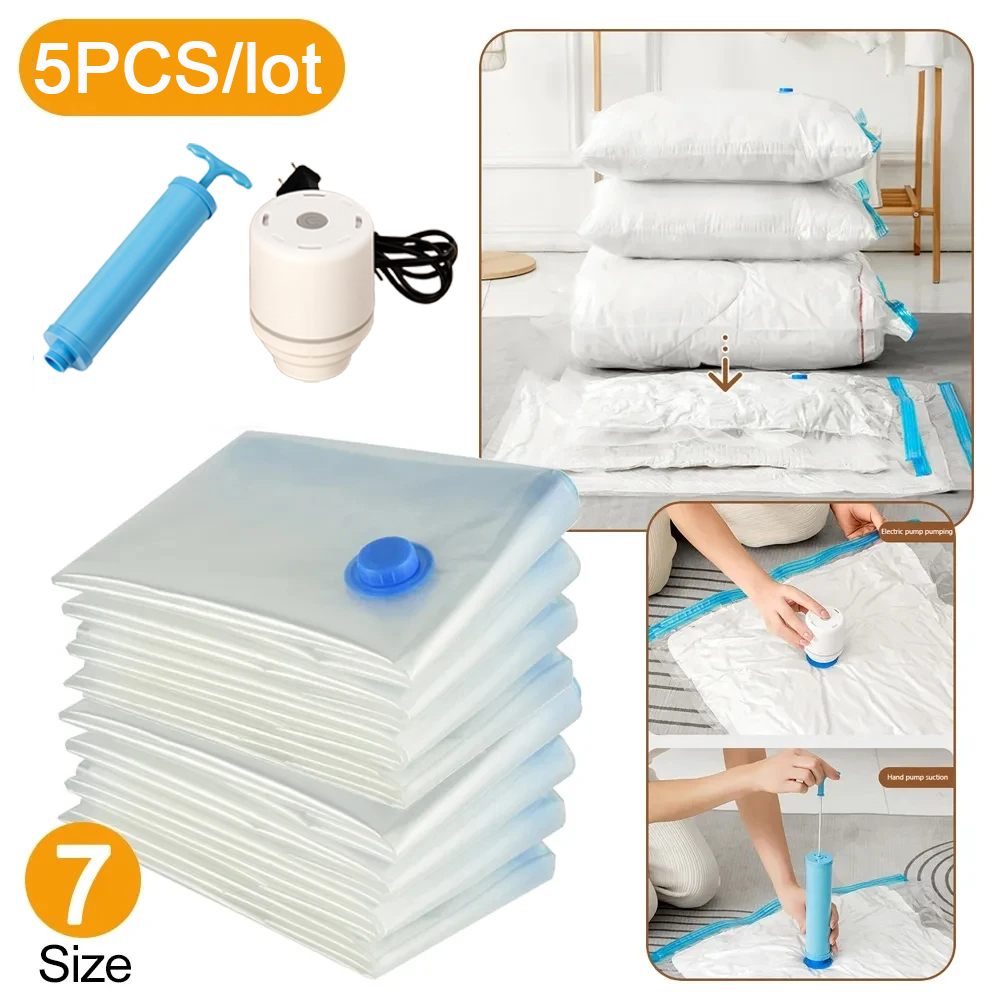 Bolsas de almacenamiento al vacío, bolsa sellada al vacío, bolsas para ahorrar espacio, edredones, ropa, almohada, ropa de cama, manta, bolsa de vacío de viaje, almacenamiento, 5 uds.