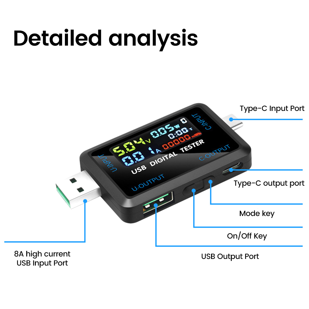 Probador USB 10 en 1, voltímetro Digital de CC, amperímetro, medidor de voltaje de corriente, Detector de amperímetro de voltios, indicador de cargador de Banco de energía
