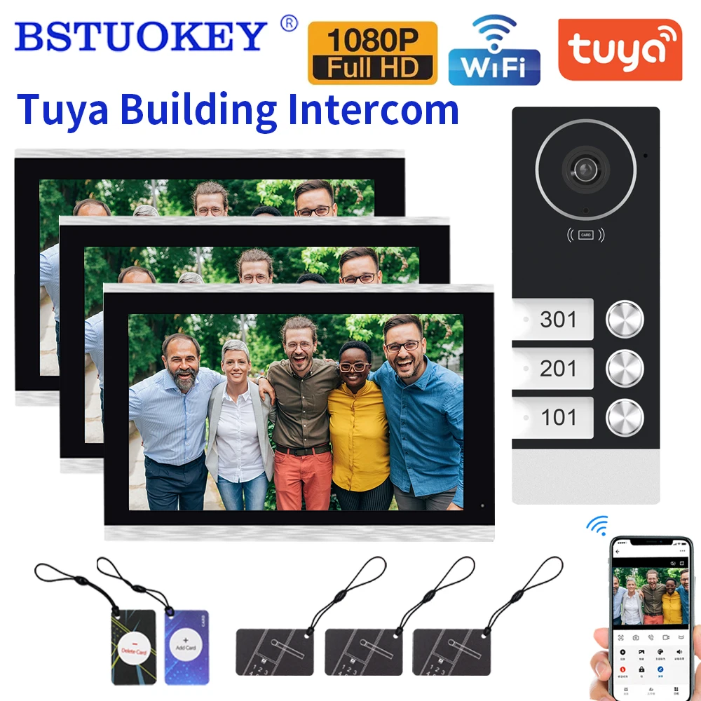 TUYA Wi-Fi видеодомофон дверной звонок домофон 10 дюймов 1080P экран монитор приложение разблокировка карты для 2/3/4 Multifamily квартирное здание