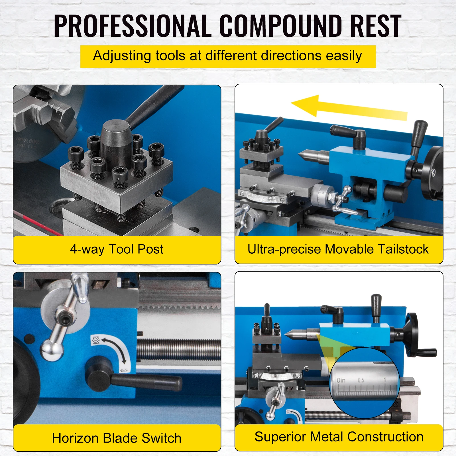 SucceBuy Mini Metal Lathe Machine 7"x14" 550W 180x350mm Variable Speed + 3 Jaw Chuck for Metalworking Turning Drilling Threading