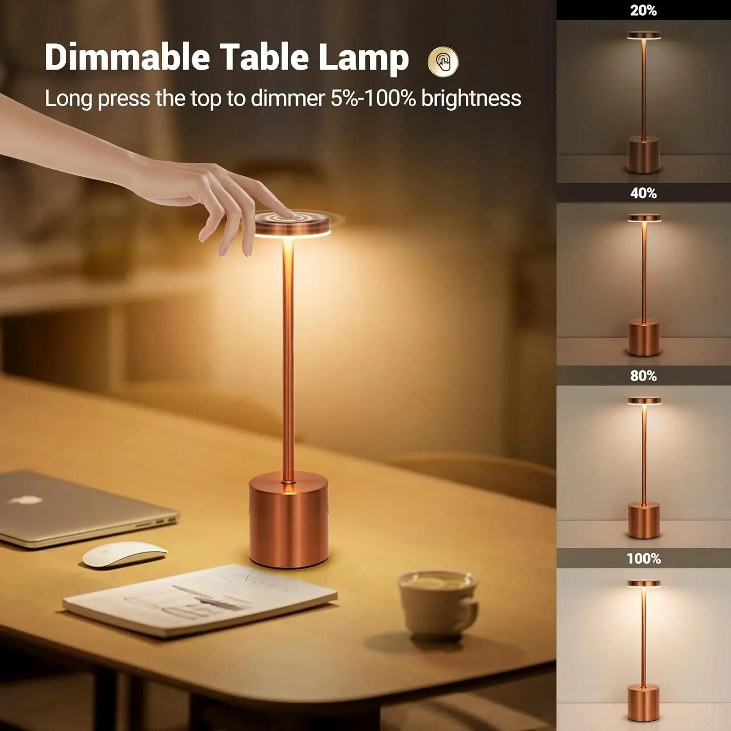 Luz ambiental creativa, lámpara de mesa de Metal, Bar, decoración al aire libre, LED Simple, recargable, táctil, tres colores, luz de noche junto a la cama