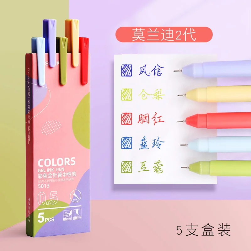 Màu Mực Gel Bộ Bút 0.5Mm Đổ Mịn Mực Viết Bền Bút Ký 5 Màu Sắc Cổ Điển Macaron Bút quà Tặng