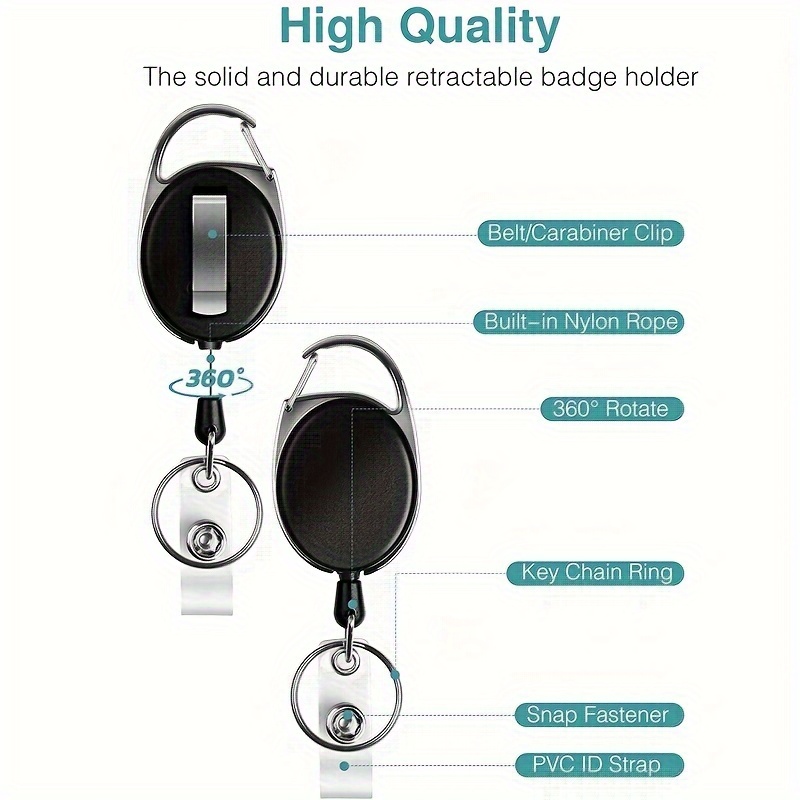 Retractable ID Badge Holder with 360° Swivel Clip, Belt Carabiner, Keychain Ring & Snap Hook, PVC Reel Strap 3/5PCS Lanyard