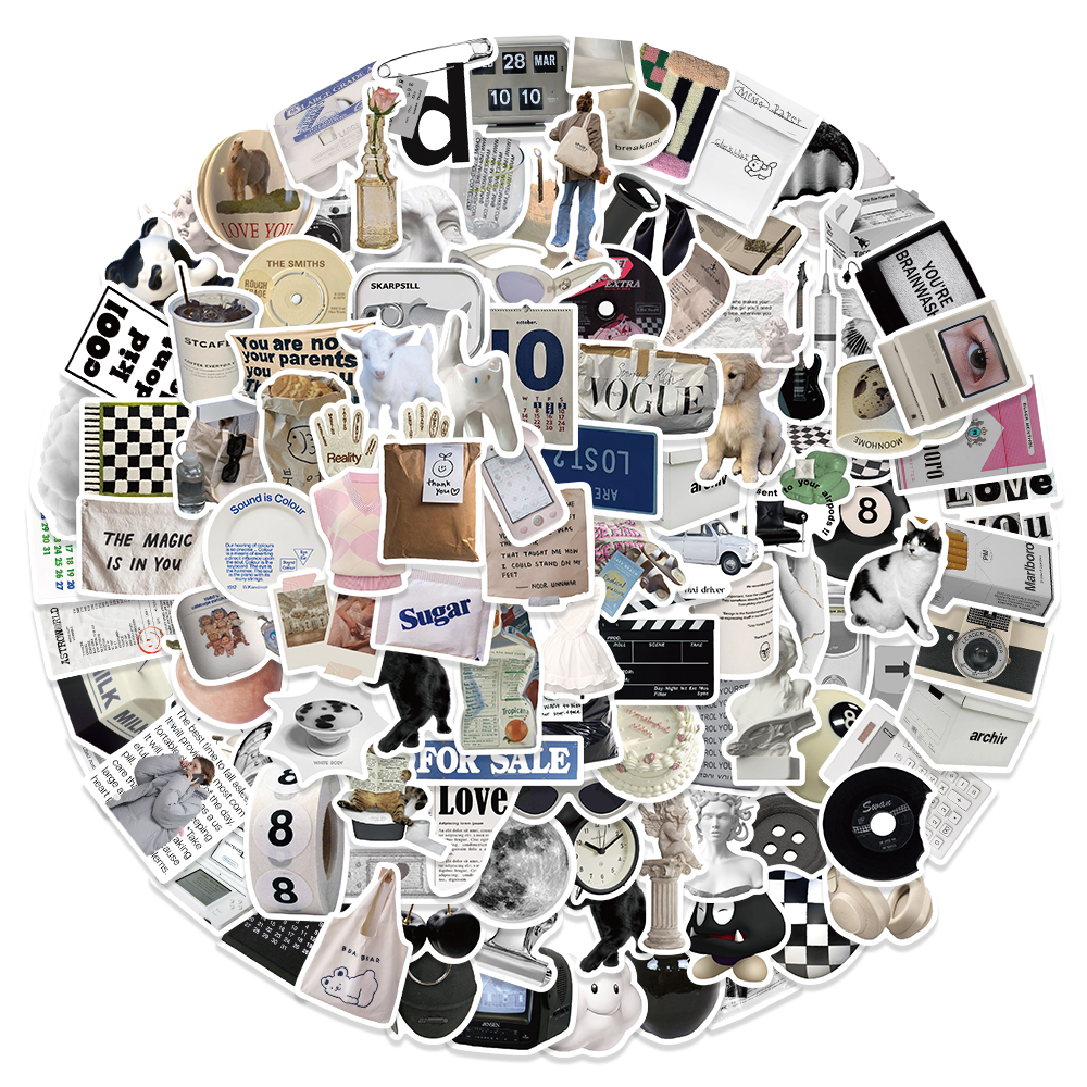 61/118pcs Black and White Ins Style Stickers DIY Scrapbooking Journal Collage Phone Diary Album Happy Plan Gift Decoration