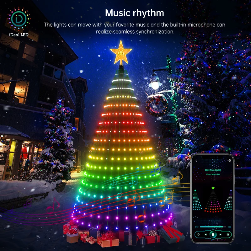 Adornos inteligentes para árbol de Navidad, luces con aplicación DIY, imagen LED RGB, cadena de luces con Control Bluetooth, cadena de estrellas LED, cascada de Navidad