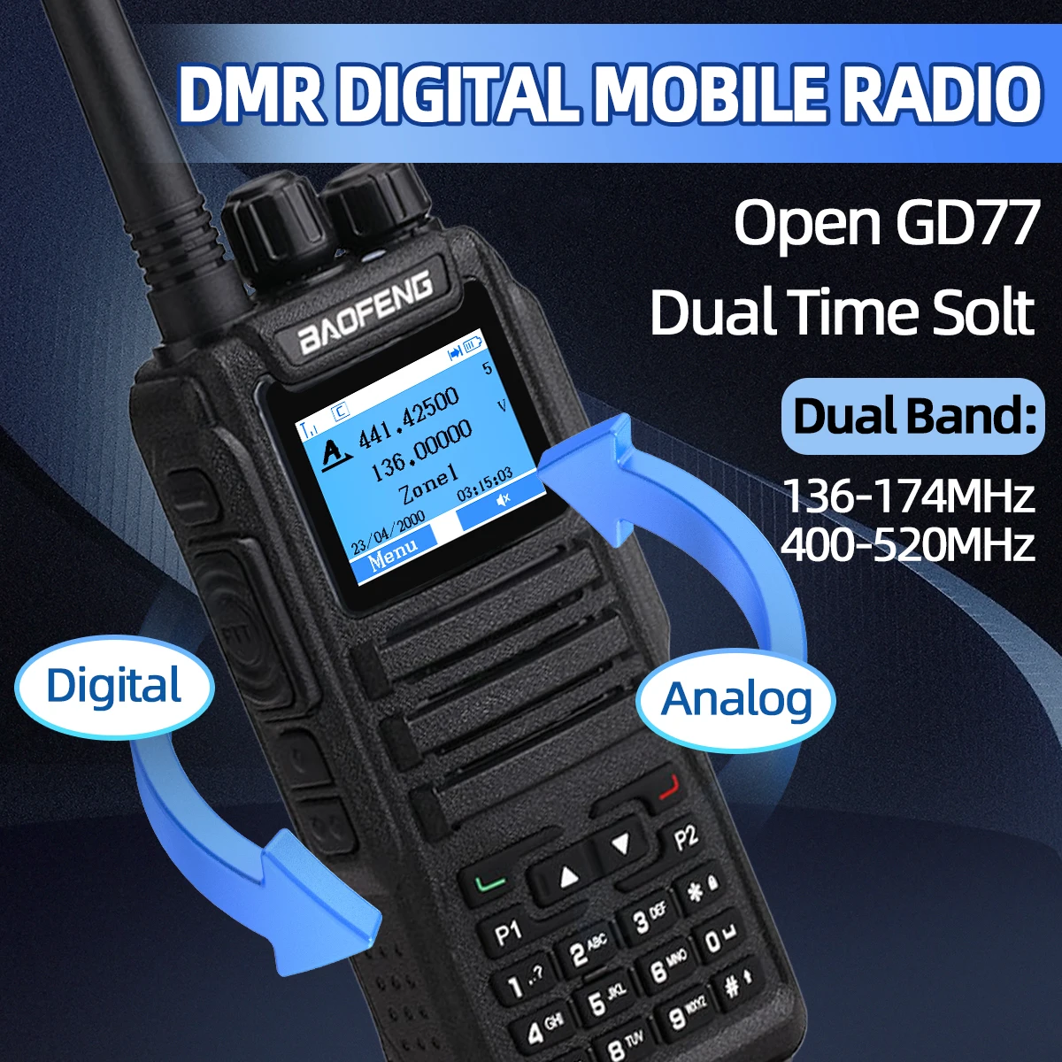 Baofeng DMR DM-1701 Digitalradio Walkie Talkie Dual Mode Analog Open GD77 Dual Time Slot Tier 1+2 Ham Two Way Radio