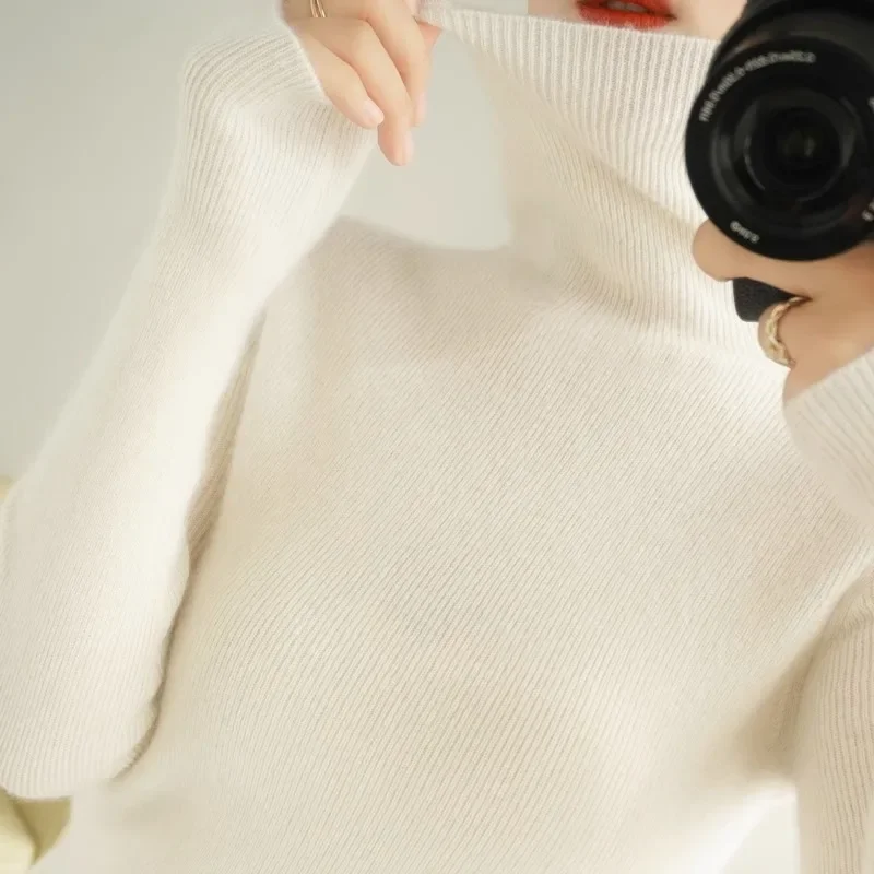 Frauen Pullover Rollkragen Schlank Pullover Herbst Winter Warme Bodenbildung Shirts Jumper Grundlegende Hohe Strecth Koreanische Strickwaren 2024