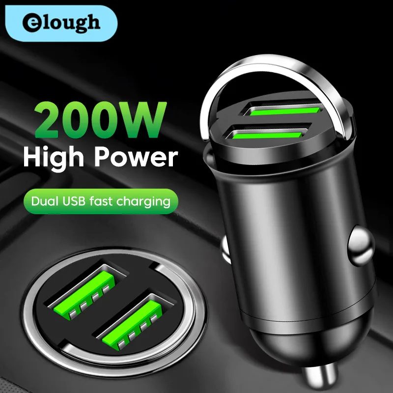 Mini cargador USB de doble puerto para coche, adaptador de carga rápida para iPhone 13, 12, Xiaomi, Huawei y Samsung, 200W