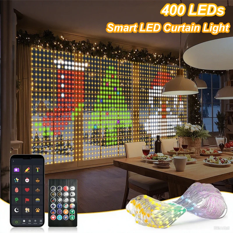 Inteligentne kurtyny świetlne LED RGB, sterowanie aplikacją, wodoodporne, DIY, lampki fairy light, wtyczka USB, wzory tekstowe do dekoracji pokoju na imprezę.