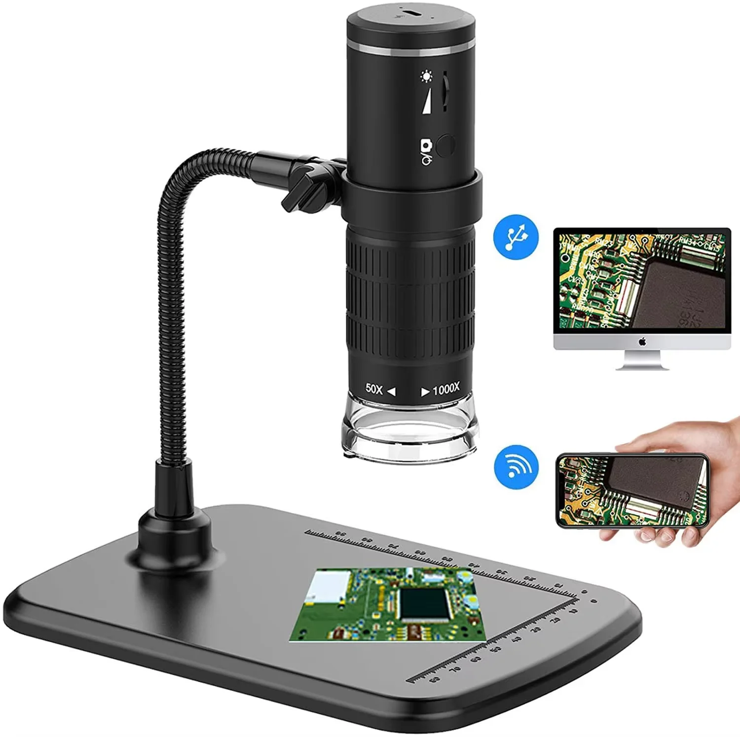 Kỹ Thuật Số Không Dây Kính Hiển Vi Cầm Tay USB HD Kiểm Tra Camera 50x-1000x Độ Phóng Đại Có Đế Đứng Linh Hoạt Cho iPhone iPad PC