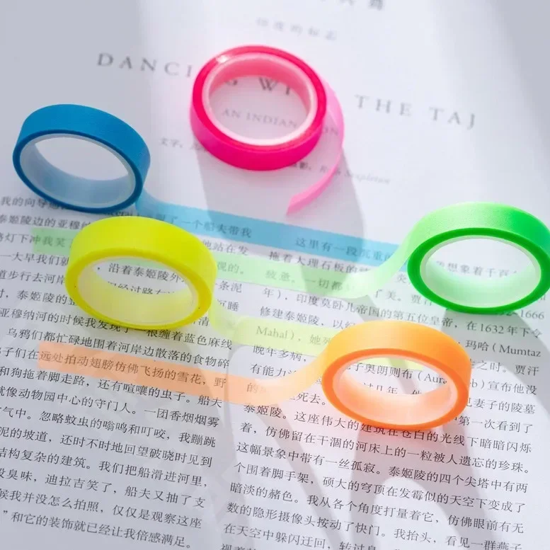 5Rolls Transparent Fluorescent Index Tabs Tape Morandi Book Annotation Sticky Notes 5m Reading Marking Tape School Supplies
