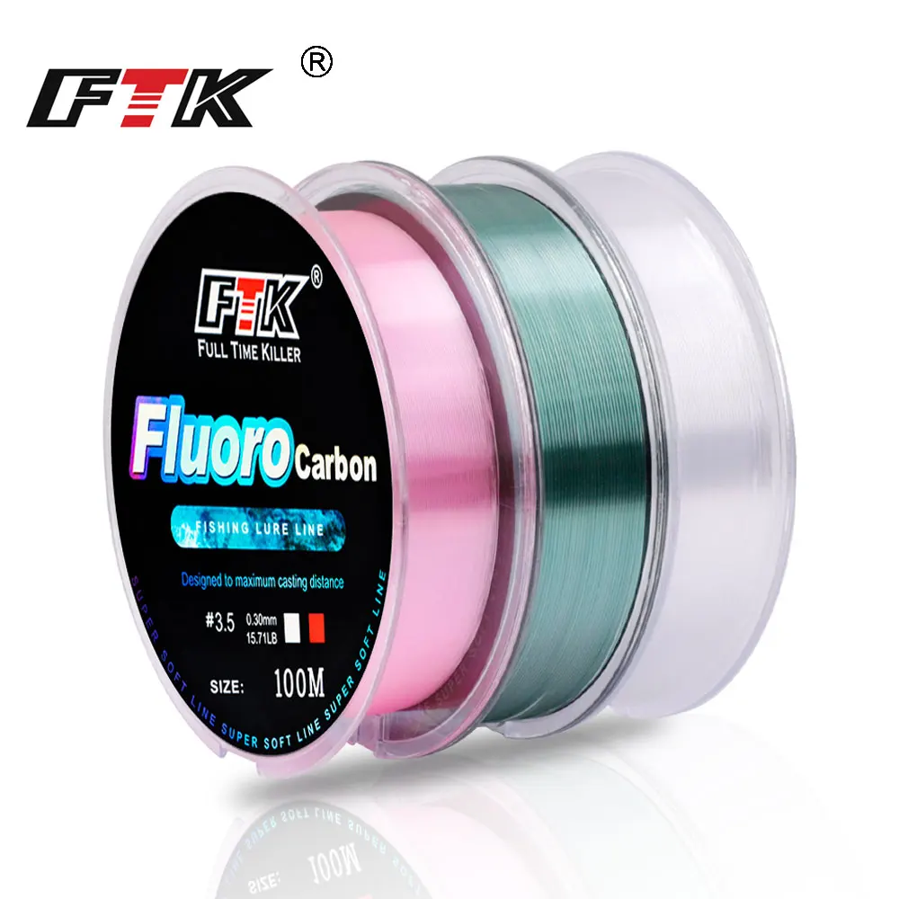 FTK 100M Lenza da pesca con rivestimento in fluorocarbonio 4.13LB-34.32LB Linea leader monofilamento in fibra di carbonio Pesca alla carpa Linea affondante